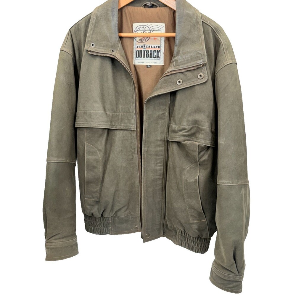 New Zealand Outback Mens L Genuine Leather Brown Jacket Safari Coat Vintage